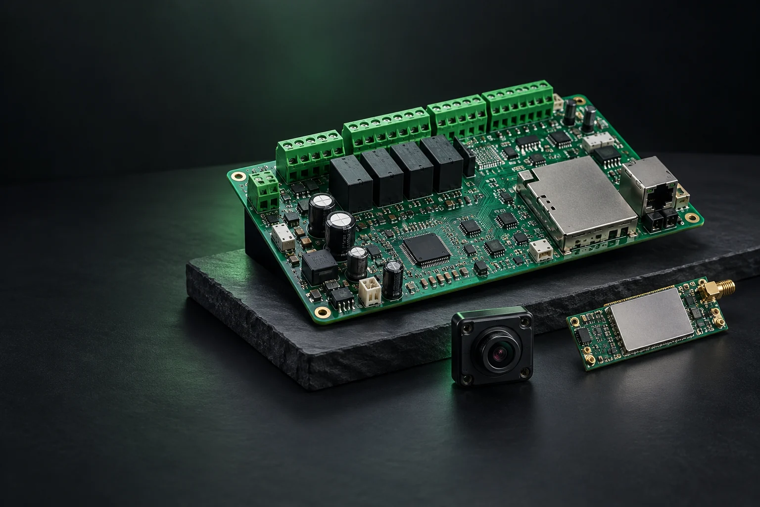 Concept controller board, communication module and camera in a studio setting